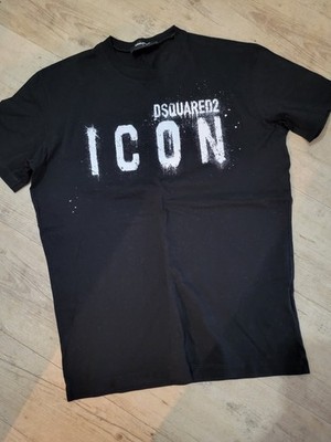 Dsquared2 Herren T-Shirt Schwarz ICON Logo-Print Rundhals Kurzarm Größe L