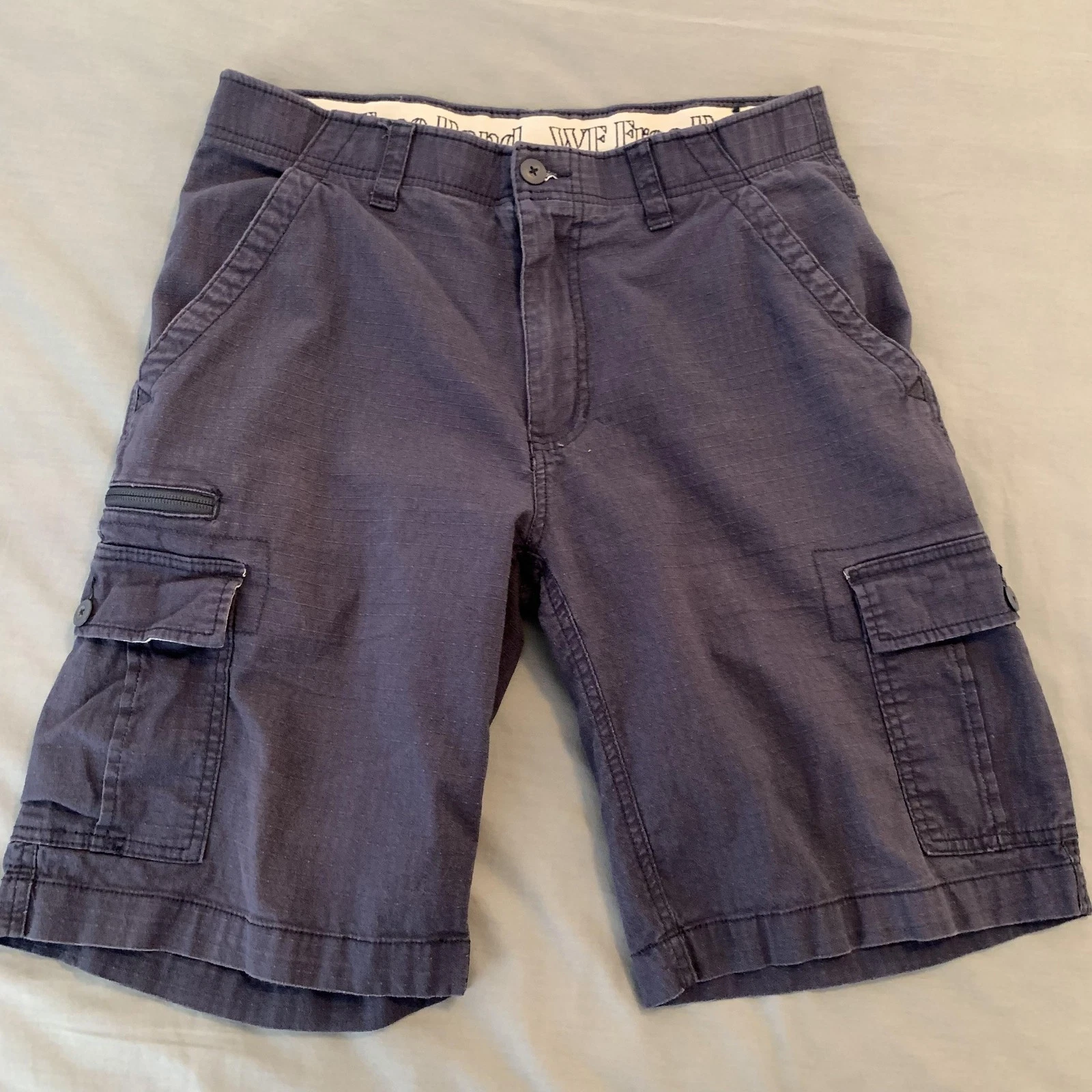 Wearfirst Cargo Shorts Mens 34 (32”) Blue Cotton Canvas Utility Pockets Relaxed