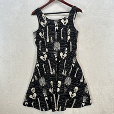 Folter Dress Womens Large Black Skull Skeleton Fit Flare Goth Cotton Halloween