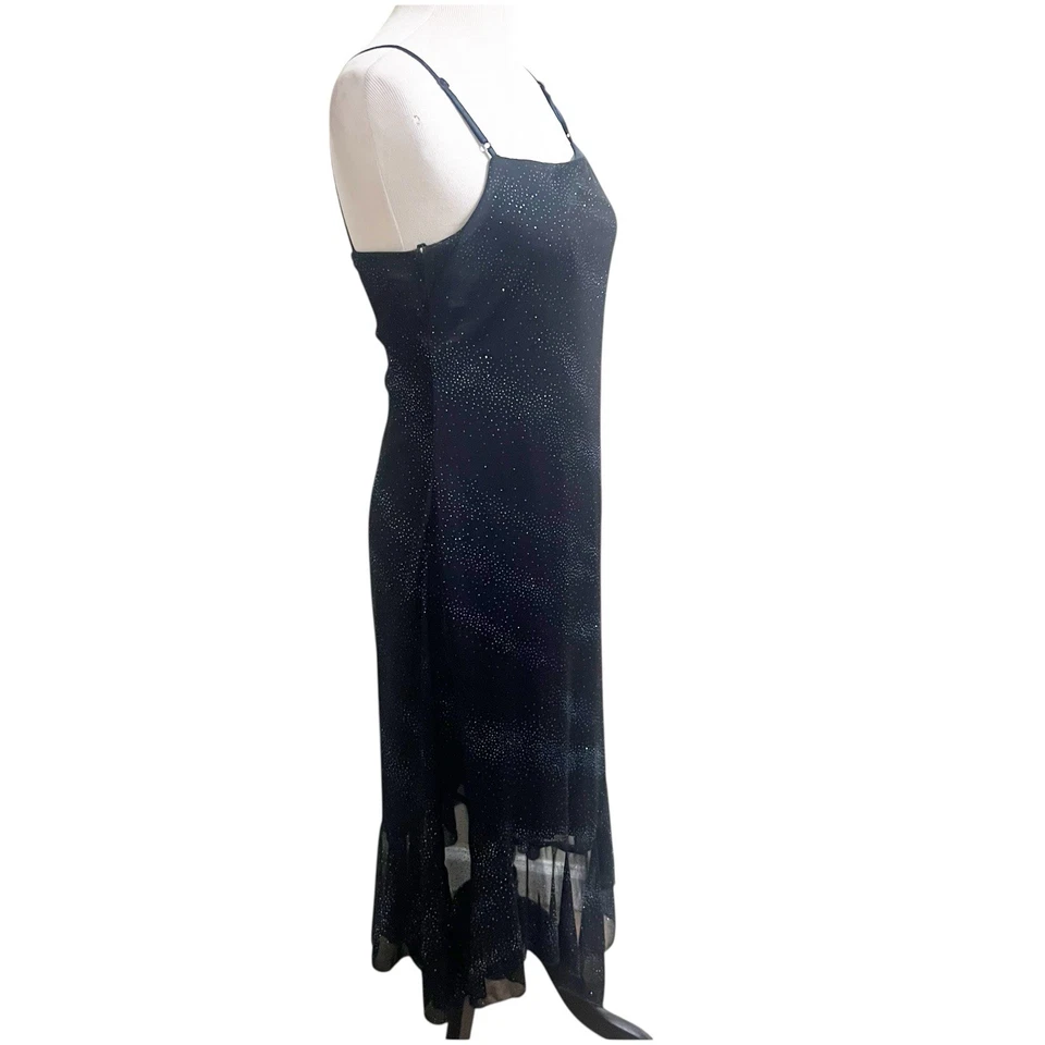 City Triangles Sparkly Y2K Midi Dress Navy Black Whimsygoth Size Large Mesh - Image 2 of 4