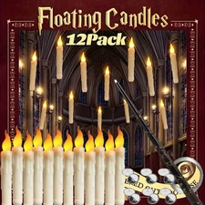 12 LED Flameless Floating Candles with Magic Wand Remote Halloween Xmas Decor