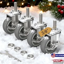 3 Caster Wheels with Locking Brakes, Heavy Duty Threaded Stem, Set of 4, Industr