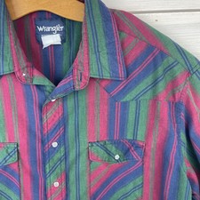 Vintage 1990s Wrangler Striped Short Sleeve Pearl Snap Men's Shirts Size XL