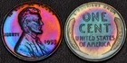 1953 Lincoln wheat cent penny, rainbow toning (64-28)
