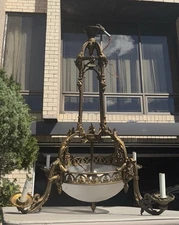 Antique Estate Beautifully Ornamented 19th Century French Brass Chandelier