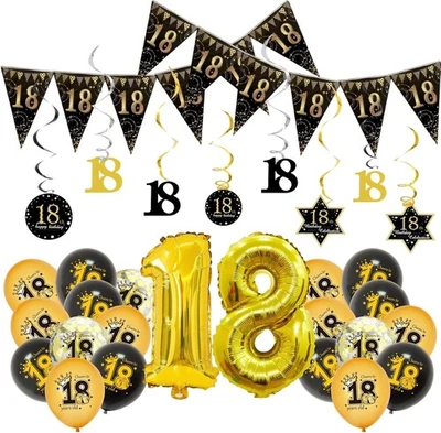 KATSLYN 50PCS 18th Birthday Decorations for Boys Girls, Black Gold Birthday...