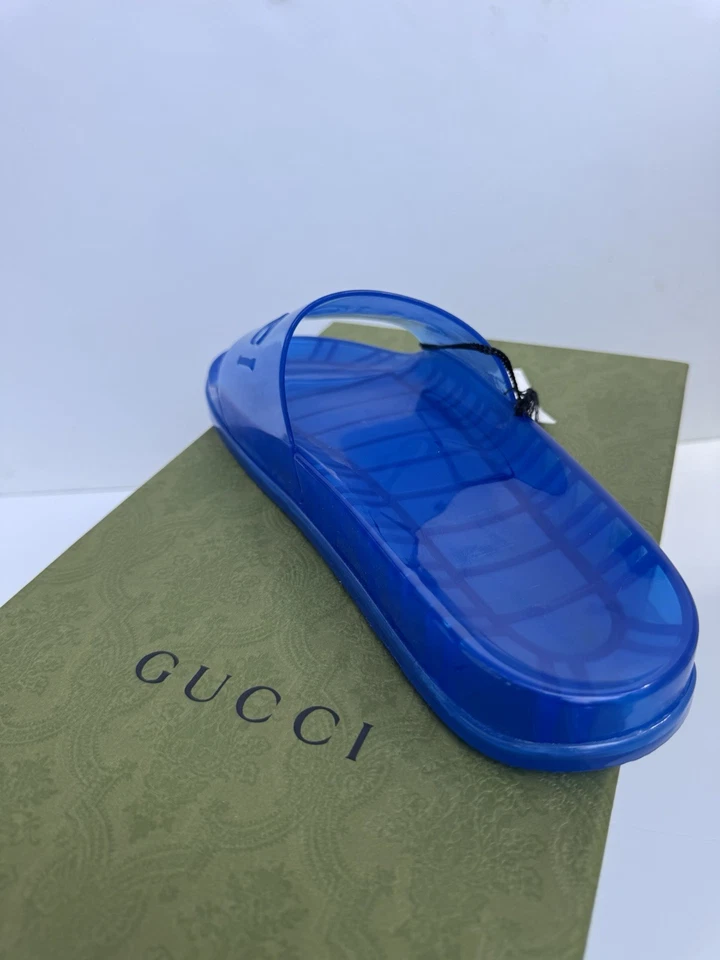 Gucci Goma Slide Hombre Sandalia Azul Sin Cordones EE. UU. 8 UE 42 Mujer Zapatillas Talla 10 Foto 2 de 4