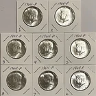 Lot of  (8) 1964 P  90% SILVER Kennedy Half Dollars.