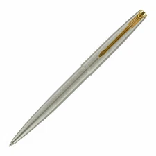Parker 45 Ballpoint Pen Stainless Steel & Gold Flat Top  Black F New In Box Uk