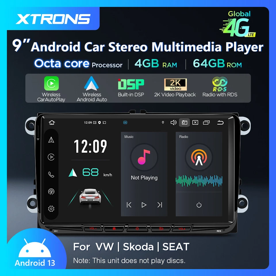 For VW Volkswagen Jetta Passat 4G 64G 9" Android 14 Car GPS Stereo Radio Navi - Image 3 of 4