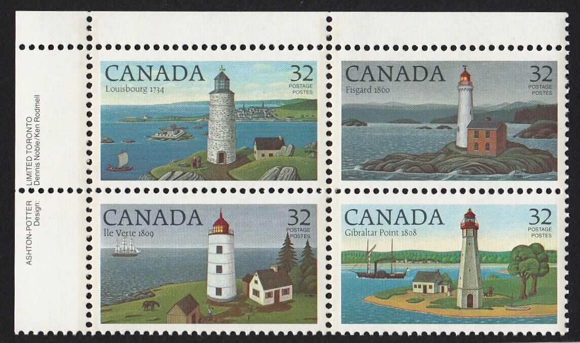 LIGHTHOUSE, Architecture = Canada 1984 #1035a MNH UL Block of 4