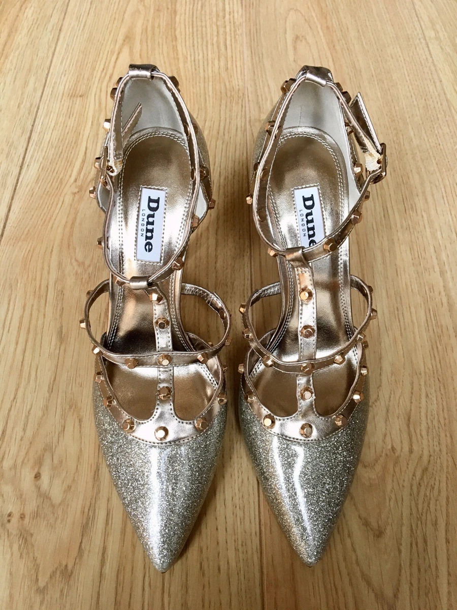 DUNE Daenerys Gold Court Shoes UK 4 Gold Studded Stiletto Heels New EU 37