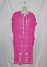 Joan Rivers Regular Embroidered Floral Border Caftan Size 1X Hot Pink