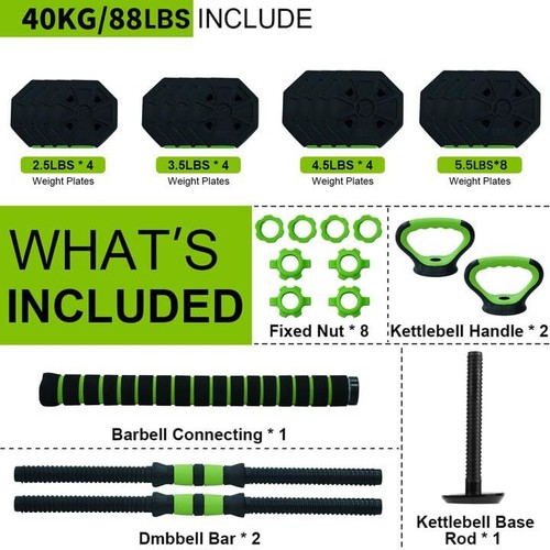 4-In-1 Adjustable Weight Dumbbell Set, 88lbs Free Weight Set w/Barbell Connector - 第 3/8 張圖片