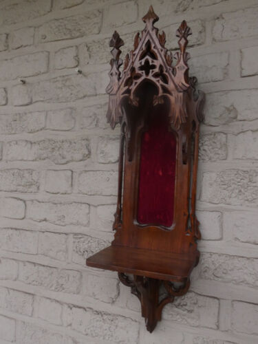 Antico francese neogotico intaglio legno console da parete nicchia cappella religiosa - Foto 2 di 10