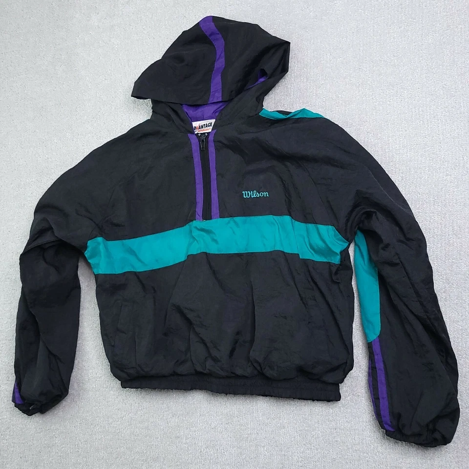 复古 Wilson Advantage Crop 夹克女式 XL 多色尼龙 1/4 拉链口袋 — 第 2/4 张图片