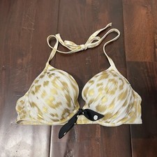 Victoria  s Secret Gold Leopard Push Up Bikini Top 34B Swim Cheetah