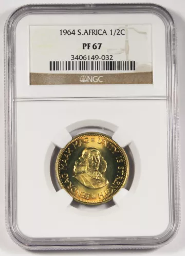 South Africa 1964 1/2 Half Cent Bronze Proof Coin NGC PF67 GEM