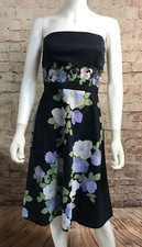 Y2K Ann Taylor Loft Strapless Embroidered Dress Size 6 black floral Asian