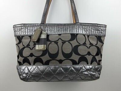 Coach Signature 18676 Poppy Quilted Metallic Tote Shoulder Handbag