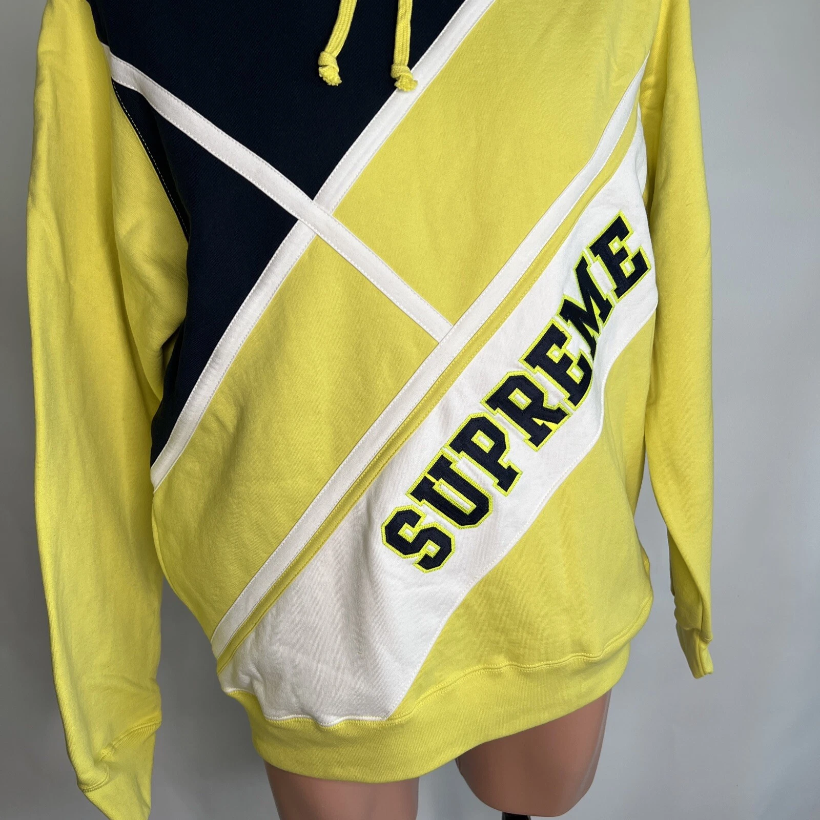 Felpa con cappuccio Supreme New York SS18 Lemon Diagonal gialla grande L nuova con scatola