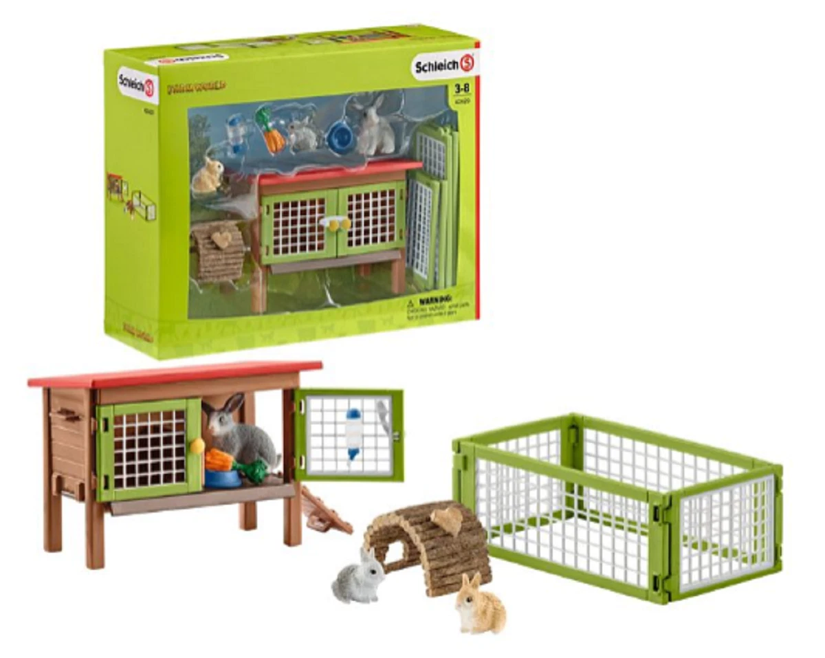 Schleich 42420 Rabbit Hutch with Rabbits And Feed Playset