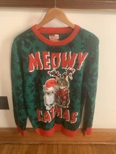 Ugly Christmas Sweater Meowy Catmas Size Med Cat Lovers Green Red