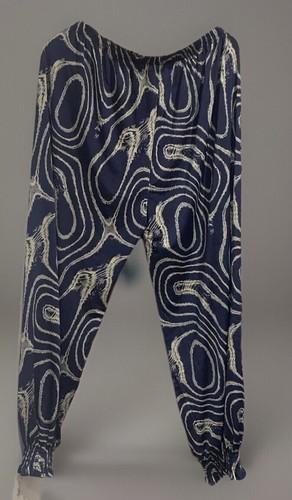 Silky Harem Boho Wide Leg Navy patterned Trousers One Size