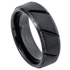 Tungsten Ring Band Black IP Plated Multiple Diagonal For Men & Women