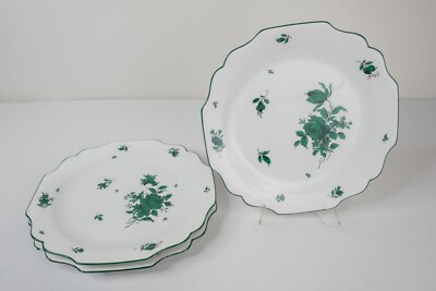 Augarten Wien Vienna Maria Theresia Dinner Plates Set 3- 9 3/8''D Green Trim 5098