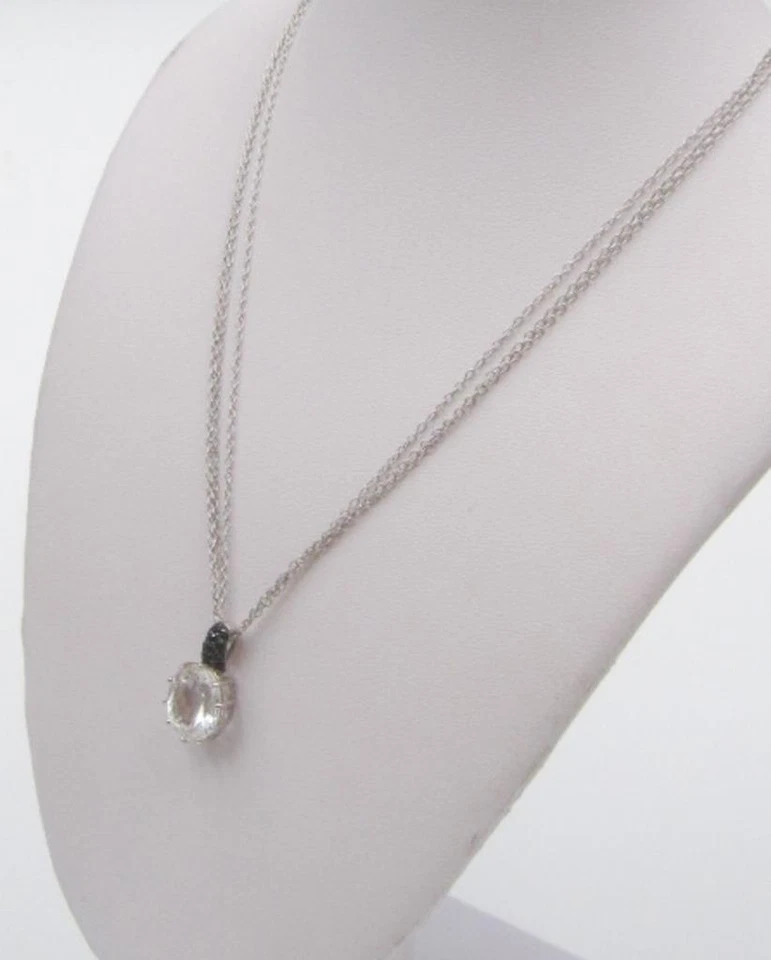 Collar colgante vintage de plata esterlina con zafiro blanco y espinela negra ovalado Foto 4 de 4