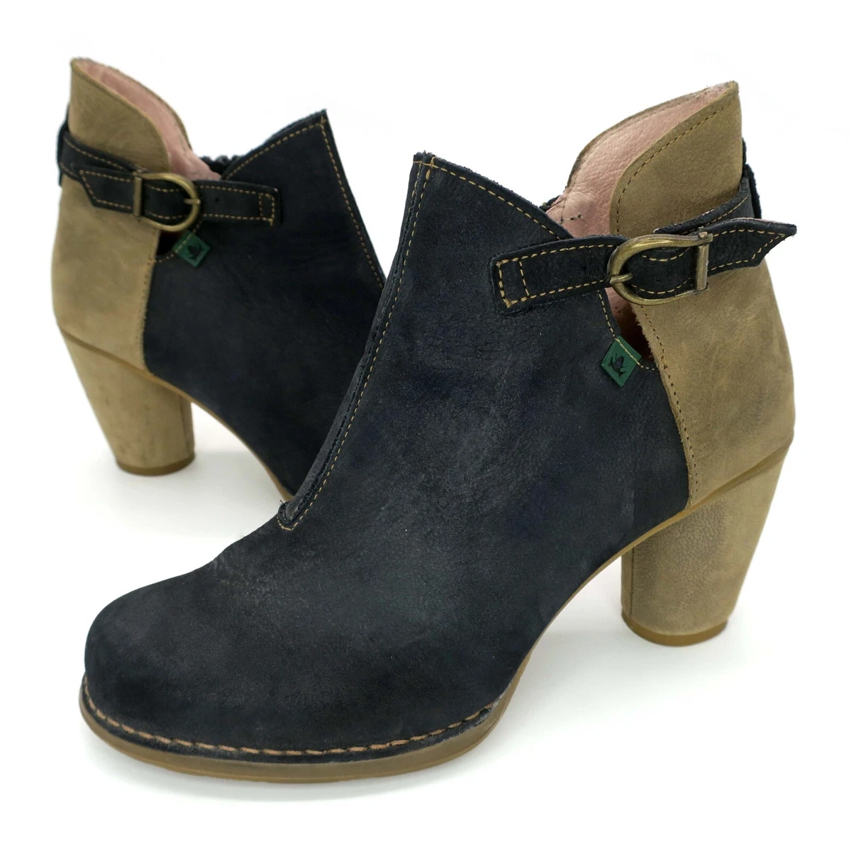 El Naturalista Colibri Ankle Boots Black Tan 2-Tone Leather Buckle Booties 38/8M eBay