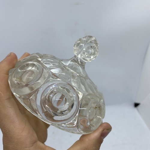 Antique Flint Glass Bullseye Pattern Glass Lid Finneal Butter Jar Vanity Dish - Picture 3 of 11