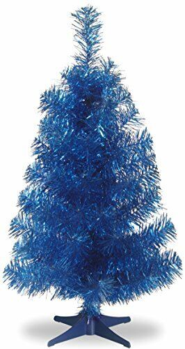 National Tree Company Artificial Christmas Tree Blue Tinsel Includes Stand 3 ...