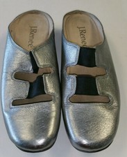 J Renee Maxie Leather Metallic Silver Mule Loafer Flat Women Sz 7.5 Stretch