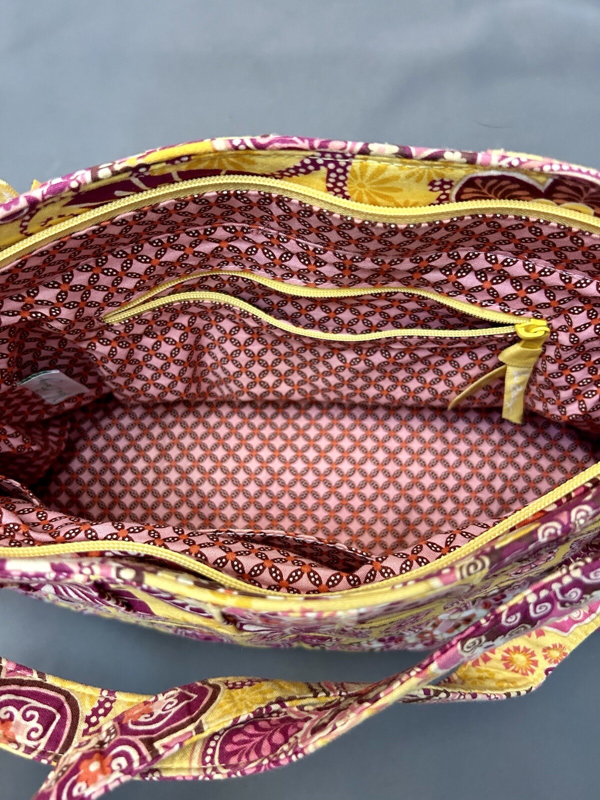 Vera Bradley On-the-Go Over Shoulder Bag in Bali Gold Womens Purse Yellow Pink image 7