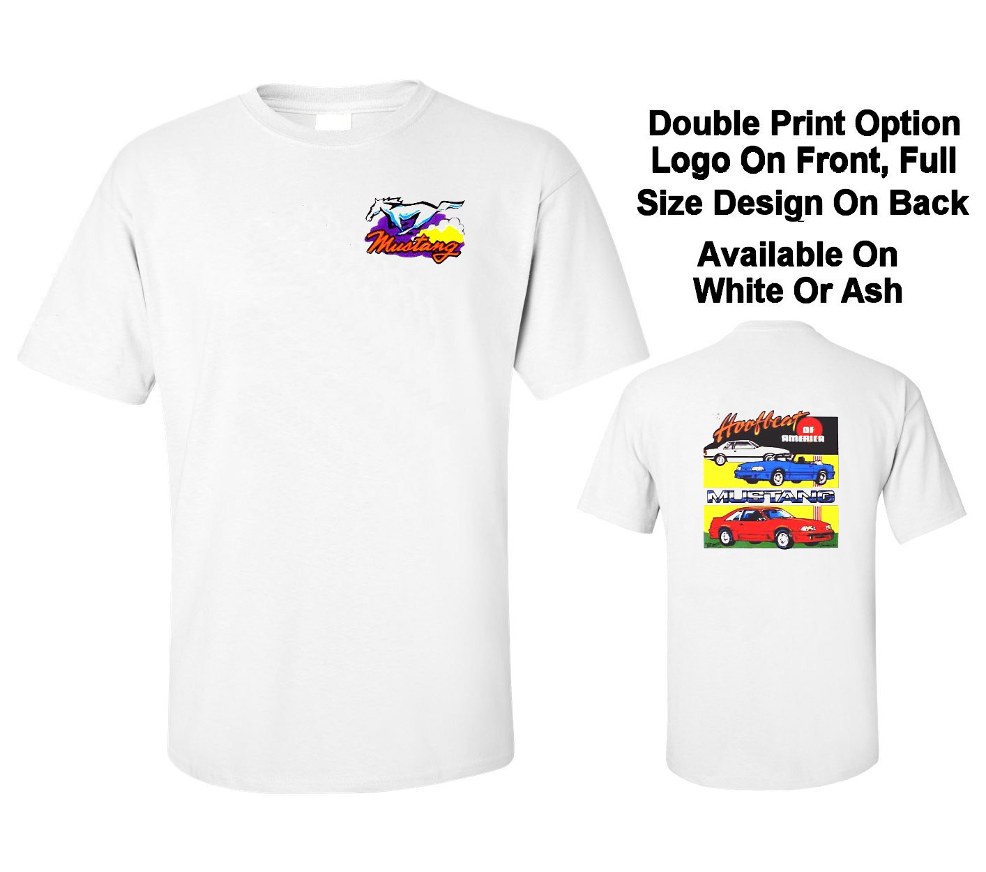 PONY 1987 1993 T shirt convertibile Ford Mustang Coupe Hatchback Stampa Singola Doppia