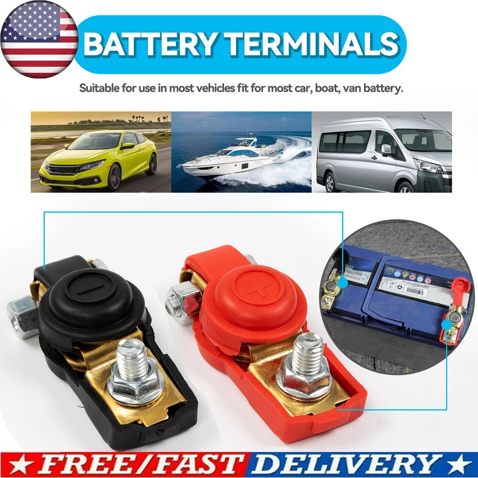 Battery Terminal Car Connector Positive Negative Post Heavy Duty Clamp Clip Pair - Image 2 of 4