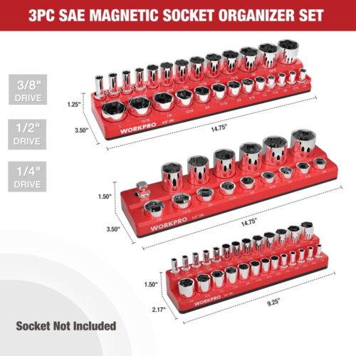 Magnetic SAE Socket Organizer Set 3PC 1/4" 3/8" 1/2" Dr for Standard & Deep Size - Picture 4 of 9