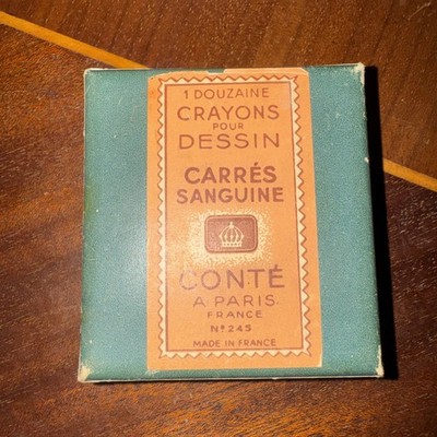 VTG. BOX CONTE' ARTIST CRAYONS POUR DESSIN CARRES SANGUINE ~ PARIS FRANCE