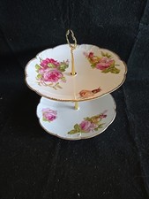 VTG Limoges A Klingenberg Two Tiered Plate Dessert Stand Roses Gold Trim EUC 9"H