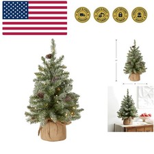 2 ft Pre-Lit Flocked Mini Artificial Christmas Tree, 50 Clear LED Lights, 75 ...