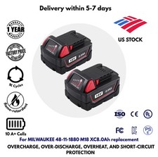 2Pcs New for Milwaukee 48-11-1880 M18 HIGH OUTPUT 18V 8Ah XC8.0 Cordless Battery