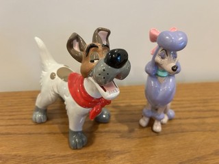 Vintage 1988 Disney Japan Oliver & Company Dodger & Georgette Ceramic Figurines