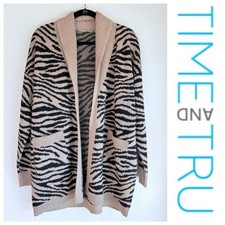 Image of NEW SAMPLE Time and Tru Women's Long Line Open Cardigan in Zebra Jacquard Tan M