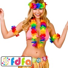 Wicked Hawaiian Hula Girl Four Piece Hawaii Set Lei Adults Ladies Fancy Dress