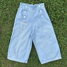1930s Bests Chambray Denim Fall Front Sailor Style Culotte Pants Women  s 27 28