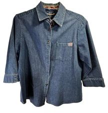 Notations Sport Women's Long Sleeve Denim Shirt- Size: Large - Color: Blue Denim