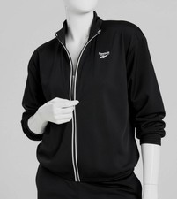 Reebok Womens' Black Logo Tricot-Athleisure Long-Sleeve Track Jacket Size Large