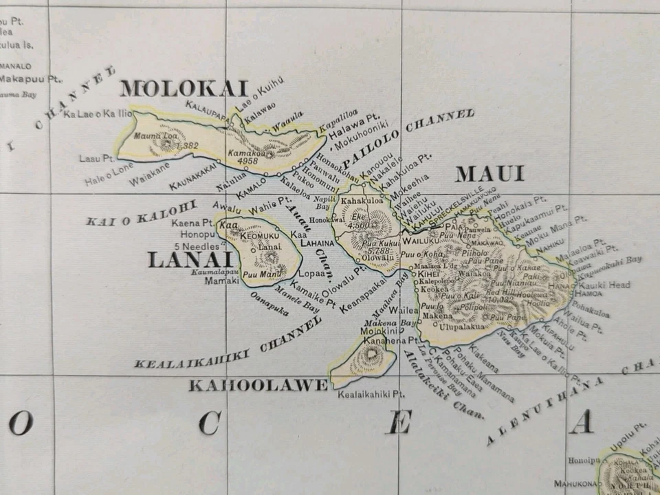 Mapa HAWAII 1901 22"x14" Antiguo Antiguo Original HONOLULU OAHU LANAI MAUI HI Foto 4 de 4
